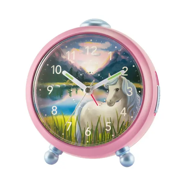 Atrium Children’s Siabelle The Horse Alarm Clock - No Ticking, Snooze, Light, Analogue, Quartz, Pink - A932-17 thumbnail