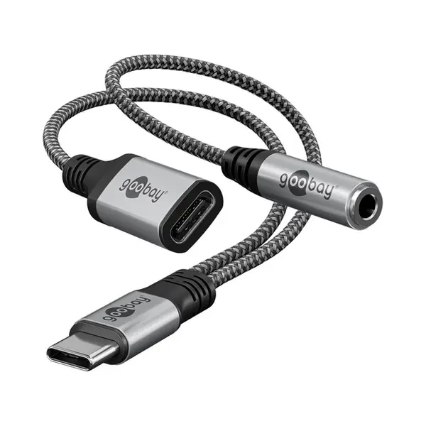 Goobay 74524 audio kabel 0,15 m Usb Type-C + 3.5mm Zwart, Grijs thumbnail