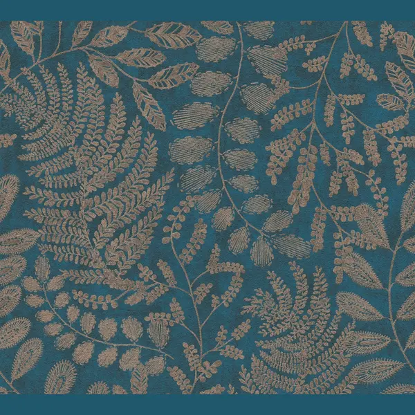 A.S. Création The BoS Vliestapete Mit Floralem Muster 0, 53 X 10, 05 M – Blau, Gold, Türkis – Tapete Mit Blättermotiv Made In Germany – thumbnail