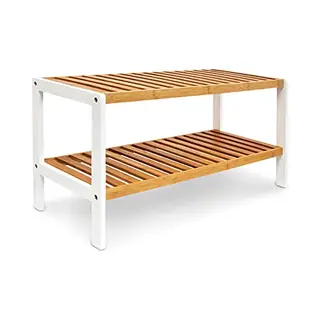 Relaxdays Bamboo Shoe Rack, With 2 Shelves, 33 X 70 X 24.5, Shoe Storage Unit, For 8 Pairs Of Shoes, Brown-White