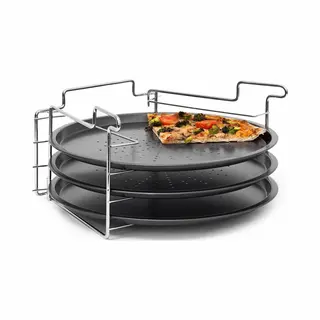Relaxdays 3 Pizzaplaten Met Pizzarek, Pizza Bakplaat Rond 33 Cm, Pizzaplaat 3stuk