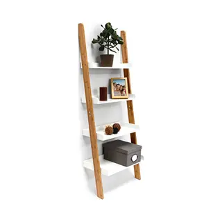 Relaxdays 10019170 Regal Regal für Leitern Wandverteiler Bambus, Mdf-Platten Bambus