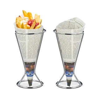 Relaxdays 20 X Pommeshalter Im Set, Edelstahl, Für Spitztüten Mit Pommes, Chips, Gemüse, Snackhalter, Hd 16 X 9, 5 Cm, Silber