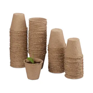 Relaxdays Fibre Plant Pots For Seeds, Seedlings & Cuttings, Pack Of 80, Biodegradable, Round, Cellulose, 7 Cm, Beige