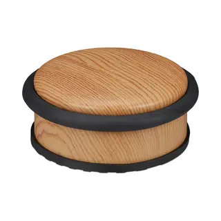 Relaxdays Deurstopper, Zware Deuren, Roestvrij Staal, Rubber, Plat, Houtachtige Look, H X D 5 X 10, 5 Cm, Lichtbruin