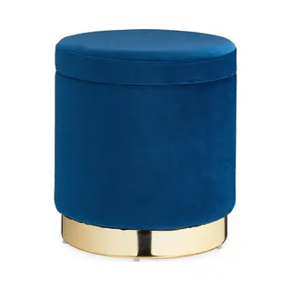 Storage Ottoman, With Lid, Cushioned Seat Stool, Modern Seat Cube, Footrest, H X T, 41.5 X 37 Cm, Blue/gold - Relaxdays
