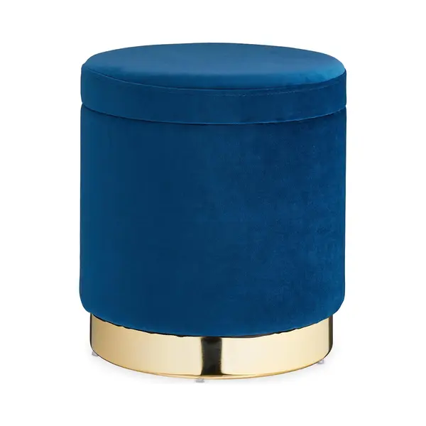 Storage Ottoman, With Lid, Cushioned Seat Stool, Modern Seat Cube, Footrest, H X T, 41.5 X 37 Cm, Blue/gold - Relaxdays thumbnail