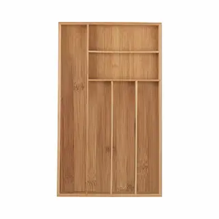 Relaxdays - Besteckkasten, 6 Fächer, Bambus, Besteck & Küchenutensilien, Schubladenkasten Schmal, 5 X 27, 5 X 46 Cm, Natur