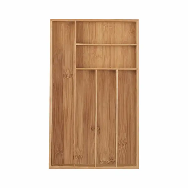 Relaxdays Cutlery Tray, 6 Compartments, Bamboo, 5 X 27.5 X 46 Cm, Narrow Kitchen Drawer Insert For Utensils, Natural thumbnail