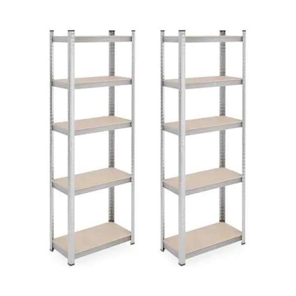 Relaxdays Schwerlastregal 2er Set, Hxbxt, 180x60x30 Cm, 500 Kg, Stahl, Lagerregal, Keller, Garage, Zum Stecken, Silber thumbnail
