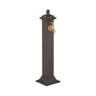 Standbrunnen Antik, Mit Wasserhahn, Hbt 71x17x21cm, Wasserzapfsäule Garten, Terrasse, Zierbrunnen, Dunkelbraun - Relaxdays