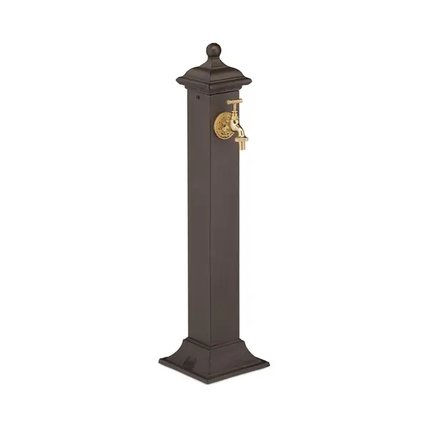 Standbrunnen Antik, Mit Wasserhahn, Hbt 71x17x21cm, Wasserzapfsäule Garten, Terrasse, Zierbrunnen, Dunkelbraun - Relaxdays thumbnail