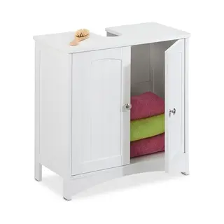 Relaxdays Sink Cabinet, 2 Doors, Hwd, 60 X 60 X 31 Cm, Mdf, Bathroom Storage Unit, Washbasin Cupboard, White, Fibreboard