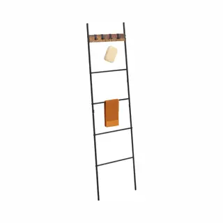 Relaxdays Handdoekladder Met 4 Treden En Haken, 160, 5 X 44 Cm, Staal, Industrieel Design, Voor Badkamer, Zwart/bruin