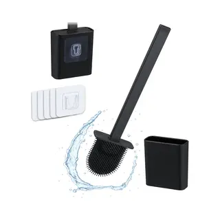 Wc-borstel Met Houder - Hangend - Op Muur Plakken - Plat - Zwart