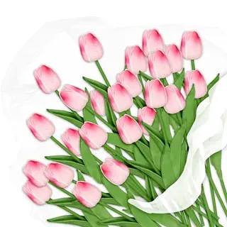 Relaxdays Kunsttulpen, 24 Kunstbloemen, Realistisch Uiterlijk, Kunststof, Ca. 33, 5 Cm Lang, Kunstbloemen, Roze/groen