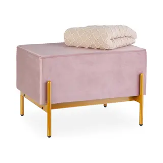 Velvet Sofa Bench, Upholstered With Metal Legs, Stylish And Comfortable, Hwd, 40 X 60 X 43 Cm, Pink/gold - Relaxdays