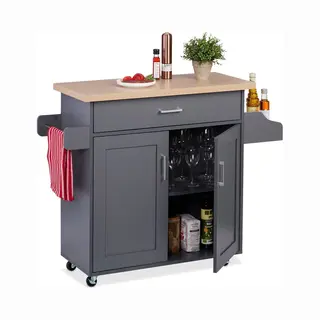 Keukentrolley Met Werkblad - Lade - 2 Vakken - Op Wielen - 90 X 114, 5 X 39, 5 Cm - Grijs-natuur