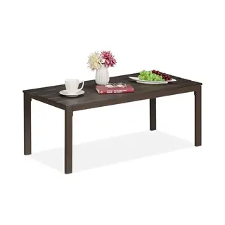 Relaxdays Garden Table, Hwd, 39 X 98 X 48 Cm, Wood Look, Plastic & Steel, Outdoor Dining, Rectangular, Balcony, Brown