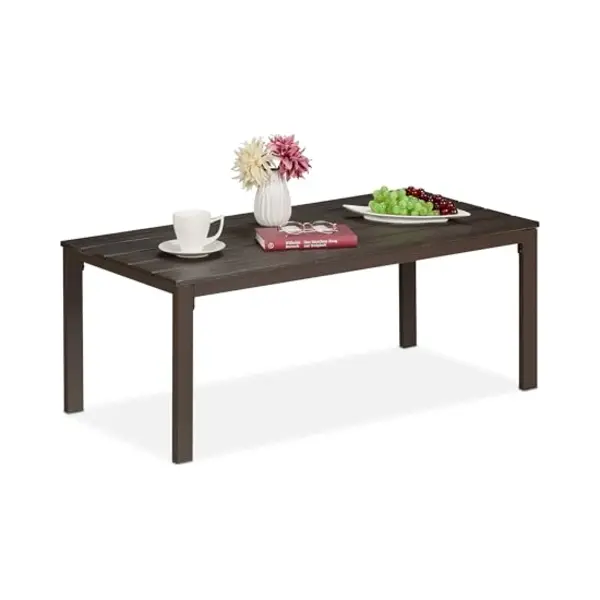Relaxdays Garden Table, Hwd, 39 X 98 X 48 Cm, Wood Look, Plastic & Steel, Outdoor Dining, Rectangular, Balcony, Brown thumbnail