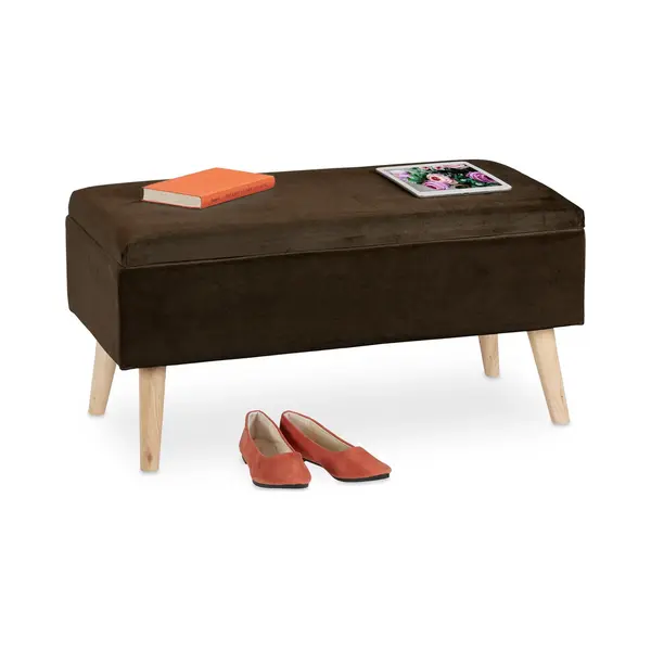 Relaxdays Sitzbank Samt Sitzbank Mit Stauraum, Braun thumbnail