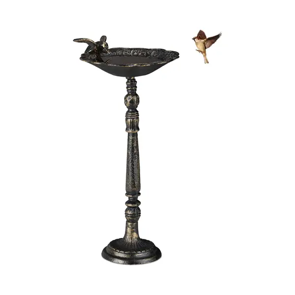Relaxdays - Bird Bath, Standing, Water Bowl, Frost-proof, H X W X D, 40 X 20 X 18 Cm, Cast-iron, Bronze thumbnail
