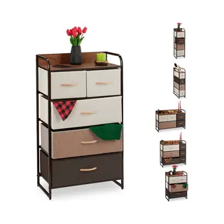 Dresser, 5 Drawer Compartments, With Shelf, 5 Folding Baskets, Fabric, Steel Frame, 100x58x31.5 Cm, Brown - Relaxdays