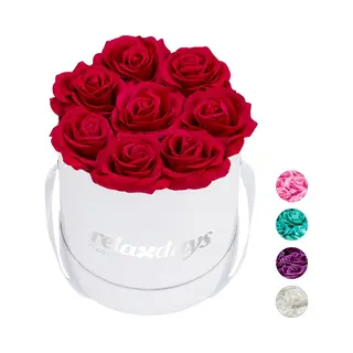 Flowerbox - 8 Rozen - Rond - Wit - Cadeau Voor Bruiloft En Valentijn - Decoratie - Rood
