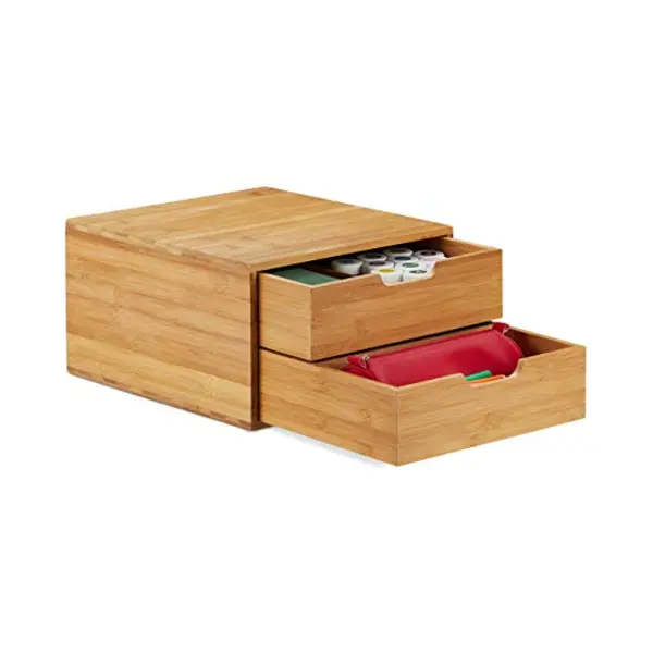 Relaxdays - Bamboo Drawer Box, Desk Organiser, Natural Look, Office Stacking Aid, Hwd 18 X 30 X 31 Cm, Natural thumbnail