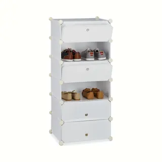 Relaxdays - Plastic Shoe Cabinet, Shoe Rack, 6 Compartment Shelving Unit, Hwd, 107 X 49 X 37 Cm, White
