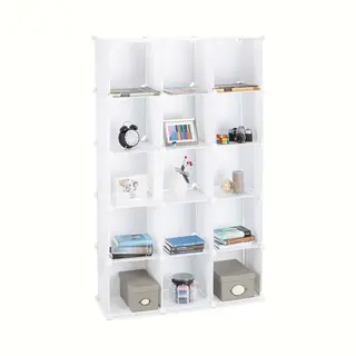 Relaxdays Steckregal Aus Kunststoff, Erweiterbares Regalsystem, 15 Belastbare Fächer, Individuelles Standregal, Weiß