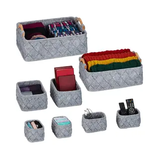 Relaxdays - Wardrobe Organiser Set Of 8, 4 Sizes, Felt, Drawer Organiser, Versatile Storage, Organiser Boxes, Light Grey