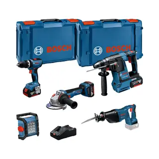 Bosch Professional, Set Elektrisch Gereedschap, 18V Profi-Set Gsb+ Bh+Ws+Sa+Li+3x5+Gal 0615A5007S