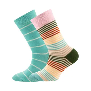 2-Pack Kindersokken Ewers - Set Van 2 Paar - Aqua/Turquoise Gestreept En Multicolour Streepjes-27/30