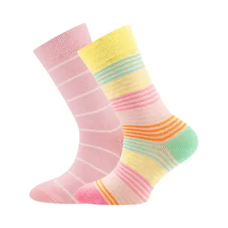 2-Pack Kindersokken Ewers - Set Van 2 Paar - Roze Gestreept En Multicolour Streepjes-27/30