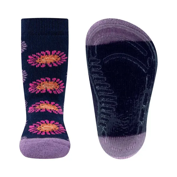 Ewers Antislipsok - Donkerblauw & Lilapaars - Gekleurde Bloemen - Elastisch - Siliconenzool-31/34 thumbnail