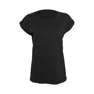 Build Your Brand Women's T-Shirt Ladies Extended Shoulder Tee Long Cut T-Shirt For Women Cotton Black L