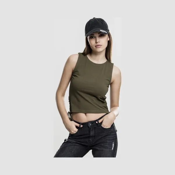 Urban Classics - Lace Up Crop Top - L - Groen thumbnail