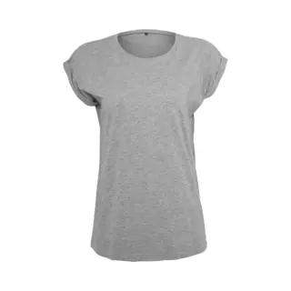 Build Your Brand Damen T-Shirt Ladies Extended Shoulder Tee, Lang Geschnittenes T-Shirt Für Frauen, Baumwolle, Heather Grey, Xxl
