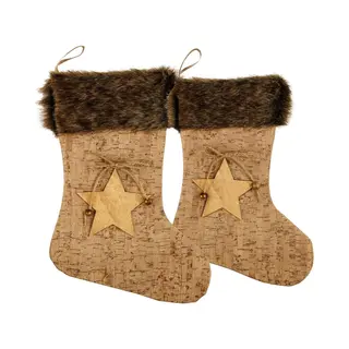 michel toys Set Van 2 Stuks – Kerstmanlaarzen In Kurkoptiek – 33x24 Cm – Met Nepbont Rand – Kerstsokken