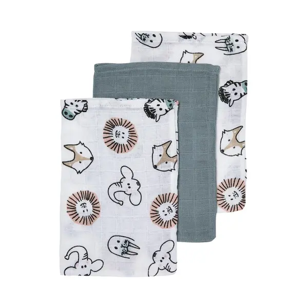 Meyco Baby Animal Washandjes - 3-pack - Hydrofiel - Multicolour - 20x17cm thumbnail