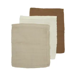 Meyco Baby Uni Washandjes - 3-pack - Hydrofiel - Offwhite/sand/toffee - 20x17cm