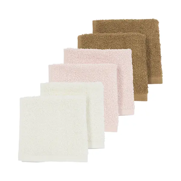 Meyco Baby Uni Monddoekjes - 6-pack - Badstof - Offwhite/soft Pink/toffee - 30x30cm thumbnail