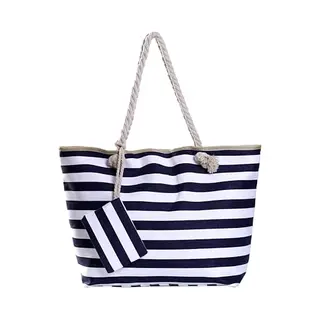 DonDon Grote Waterafstotende Strandtas Met Rits 58 X 38 X 18 Cm Gestreept Donkerblauw Wit Shopper Schoudertas