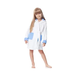 Ladeheid Kinder Frottee Bademantel Aus 100% Baumwolle LA40-103 (Weiß/Blau (P1/M9), 134-140)