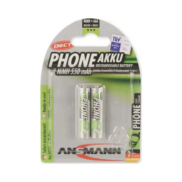 Ansmann Dect NiMH Batterij Micro 550mAh Blisterverpakking Van 2 thumbnail