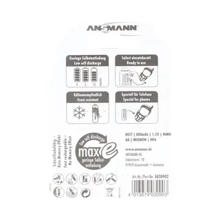 Ansmann NiMH-Akku Mignon 800mAh Dect 2er Blister, Telefon Zubehör