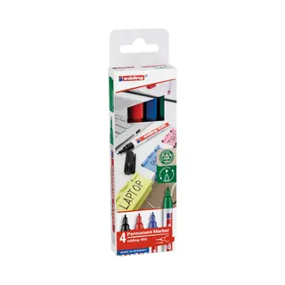 Edding 400 Permanent Marker - Zwart, Rood, Blauw, Groen - 4 Stiften - Ronde Punt 1 Mm - Water En Wrijfvast - Voor Karton, Kunststof, Hout, Metaal,