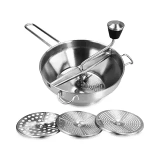 Navaris Food Mill - 19cm Stainless Steel Rotary Food Mill Sieve Grater With 3 Grinding Discs - Vegetable Strainer Sauce Maker To Grind And Puree Food
