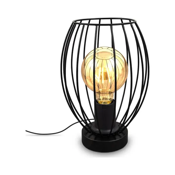 B.k.licht - Nachttischlampe - Mit Schalter, Retro, Max. 40w, E27 Fassung, Schwarz thumbnail